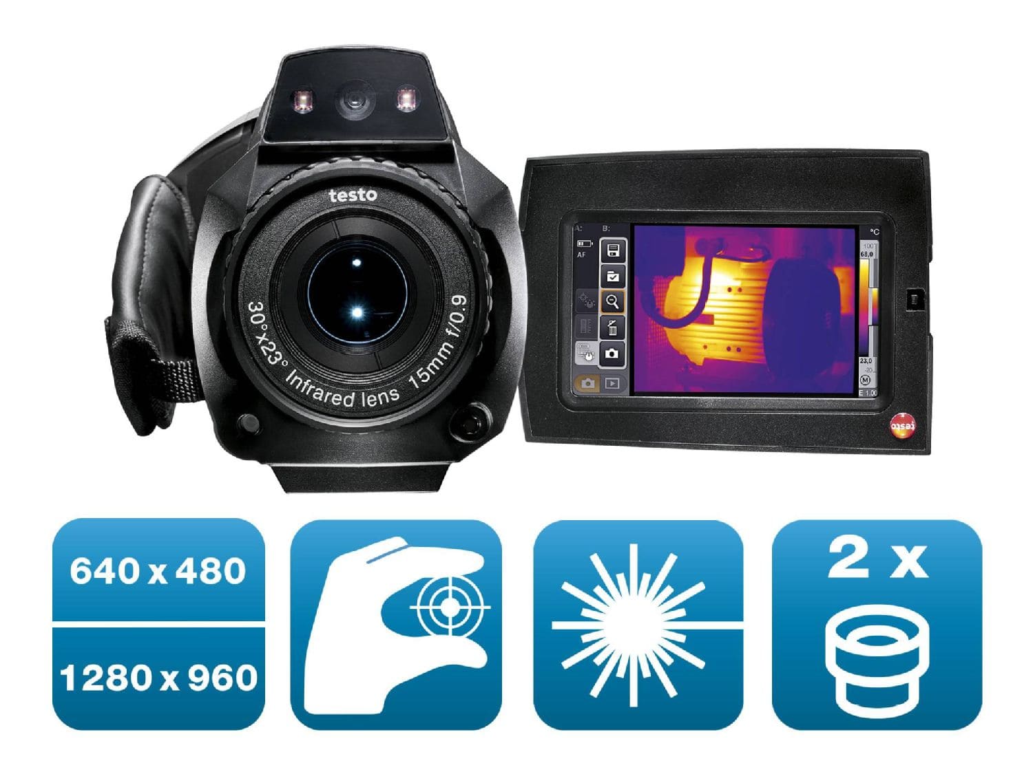 testo 890 kit - Thermal imager (640 x 480 pixels, focus manual/auto, laser, 2 lenses selectable)